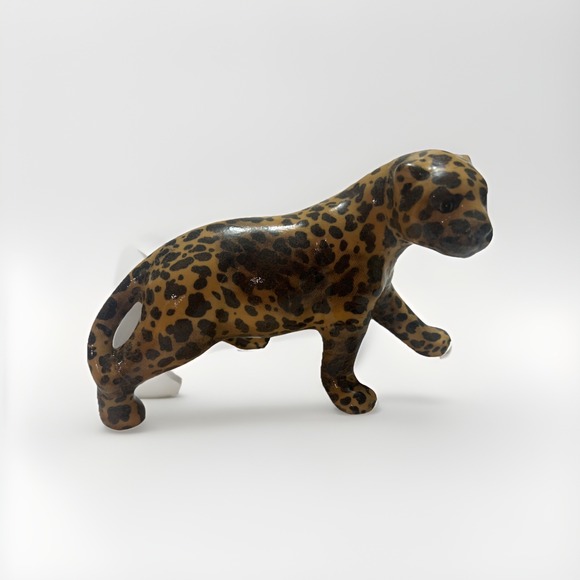 Other - Vintage Paper Mache Leopard Jaguar Figurine – Glossy Hand Painted - 5"H ‎ 9"L